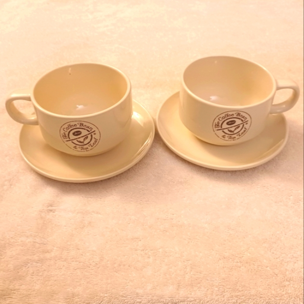 The Coffee Bean & Tea Leaf Latte Art Capuccino Cup & Saucer Ceramic Set 2-Prs
